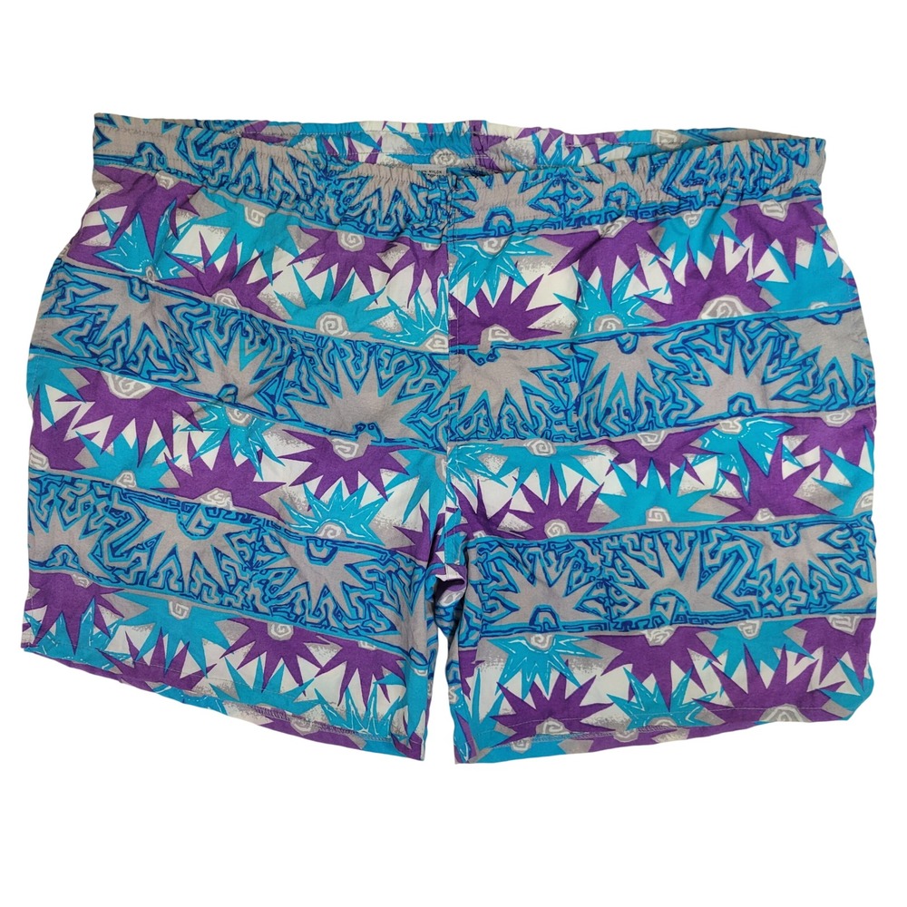 Le‎ Tigre Mens XL Vintage 90s Swim Trunks Purple Teal Abstract Geometric Shorts